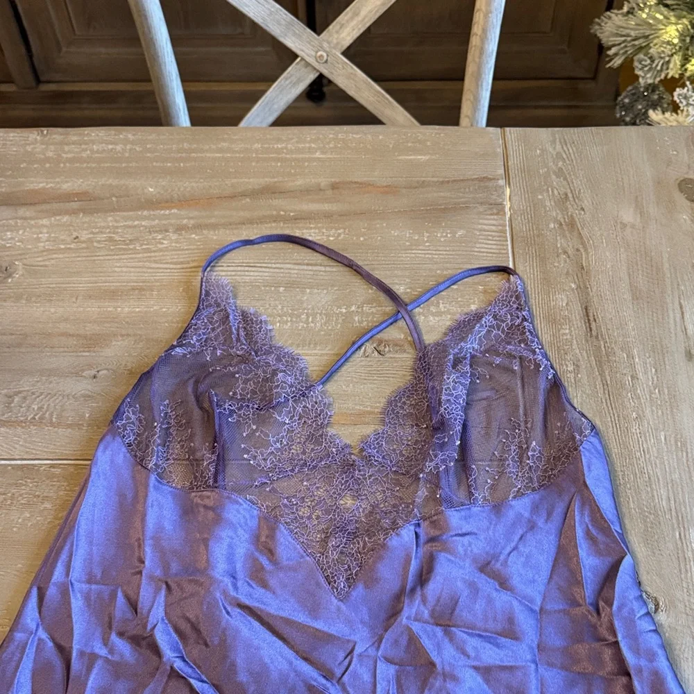 Victoria's Secret Lavender Satin Lace Slip Dress Lingerie - Large - Like New - Picture 11 of 14
